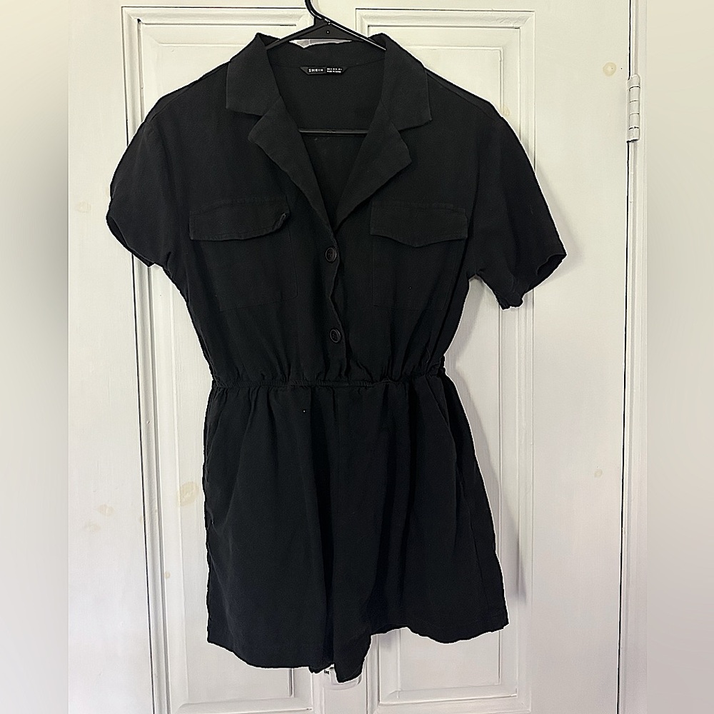 SHEIN Black Button Up Romper